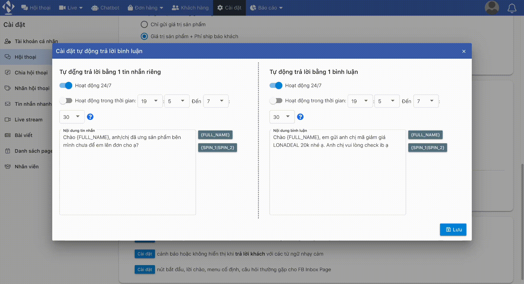 Tự động trả lời bình luận
